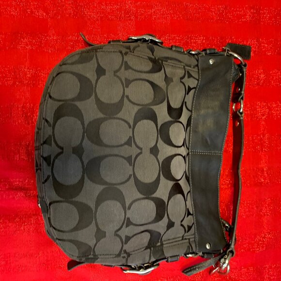 Coach Handbag in Black with Leather Trim and Light Blue Lining - Picture 12 of 15